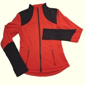Lululemon Forme Jacket Size 8 Red Black Colorblock Full Zip Thumbholes Yoga